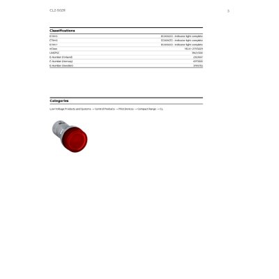 ABB Pilot lamp (with LED) ไฟเลี้ยง 24 VAC/DC Red | 1SFA619403R5021 | CL2-502R