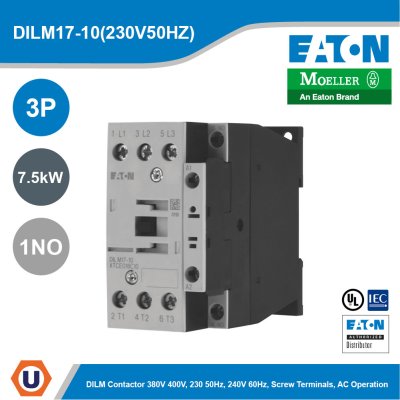 EATON Moeller Series DILM Contactor 3P 230V 50Hz, 240V 60Hz 7.5 kW 1NO | DILM17-10(230V50HZ)
