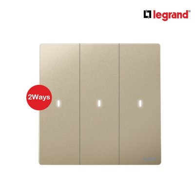 Legrand สวิตช์สองทาง 3 ช่อง สีแชมเปญ มีไฟ LED 3G 2Ways 16AX Illuminated Switch | Mallia Senses | 281015CH