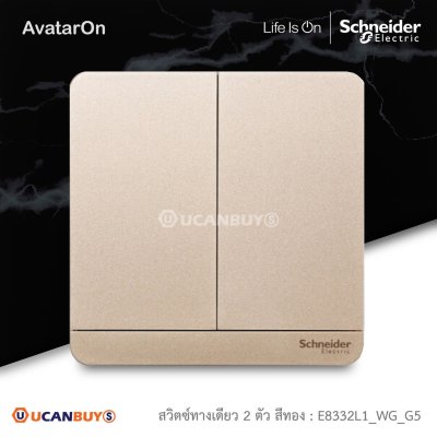 Schneider Electric ชุดสวิตซ์ทางเดียว 2 ตัว สีทอง รุ่น AvatarOn E, 16AX 250V 2 Gang 1 Way Switch, Wine Color