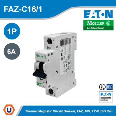 EATON Thermal Magnetic Circuit Breaker FAZ 6A 1 Pole 48 VDC 415 VAC DIN Rail | FAZ-C6/1