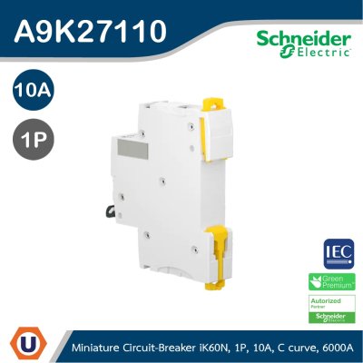 Schneider Electric Miniature circuit-breaker, Acti9 iK60N, 1P, 10 A, C curve, 6000 A (IEC 60898-1) I A9K27110