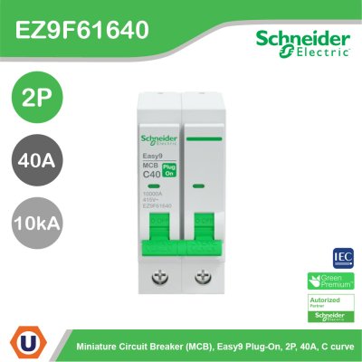 Schneider Electric เมนเซอร์กิตเบรกเกอร์ รุ่น Easy9 Plug-On ขนาด 2P 10kA 40A | EZ9F61640