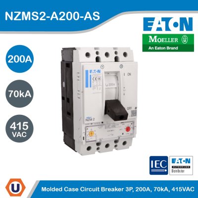 EATON Molded Case Circuit-Breaker (MCCB) 3P, 200A, 70kA 415VAC | NZMS2-A200-AS