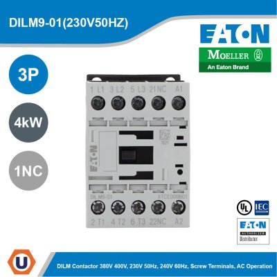 EATON Moeller Series DILM Contactor 3P 4 kW 1NC 230V 50Hz, 240V 60Hz | DILM9-01(230V50HZ)