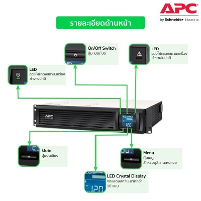 Schneider Electric APC เครื่องสำรองไฟ แบบแร็ค 2U 1000VA 600WATT AVR Sinewave Smartconnect | SMC1000I-2UC