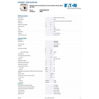 EATON อุปกรณ์ป้องกันไฟดูด Protective Devices(RCCB)Type-B,4Pole 40A,Residual Current Circuit Breaker |PFIM-40/4/003-XG/B