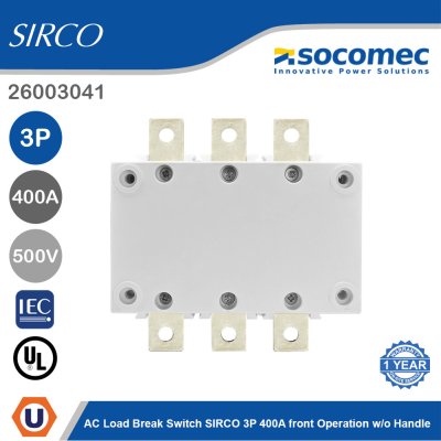 Socomec AC Load Break Switch SIRCO 3P 400A Front Operation w/o Handle | 26003041