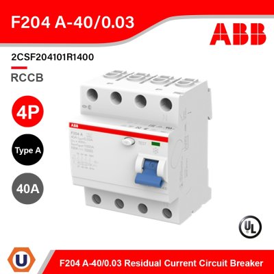 ABB F204 A-40/0.03 Residual Current Circuit Breaker (RCCB) 4P, TypeA, 30mA, 40A รุ่น F200 l 2CSF204101R1400