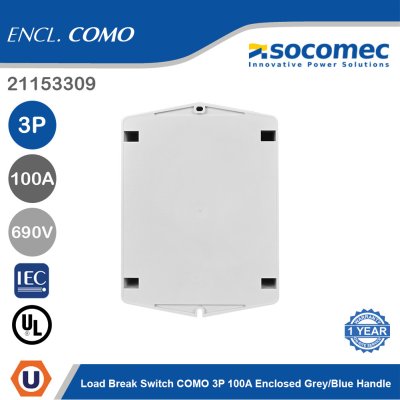 Socomec Load Break Switch COMO 3P 100A Enclosed Grey/Blue Handle | 21153309