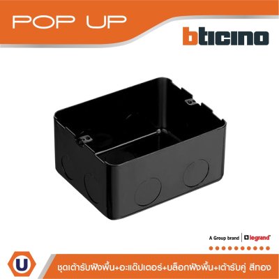 BTicino ชุดเต้ารับฝังพื้น ปลั๊กคู่มีกราวด์ สีทองครบชุด | Matix