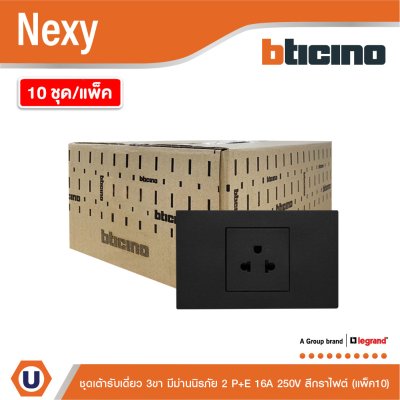 แพ็ค 10 | BTicno ชุดเต้ารับเดี่ยว 3ขา Socket 2 P+E 16A 250V สีกราไฟต์ Graphite รุ่น Nexy
