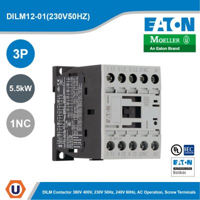 EATON Moeller Series DILM Contactor 3P 230V 50Hz 240V 60Hz 5.5kW 1NC | DILM12-01(230V50HZ)