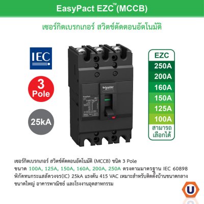 Schneider Electric ตู้โหลดเซ็นเตอร์ 36 ช่อง + เมนเซอร์กิตเบรกเกอร์(MCCB) 250A รหัส QO3-250EZ36G/SN+EZC250N3250