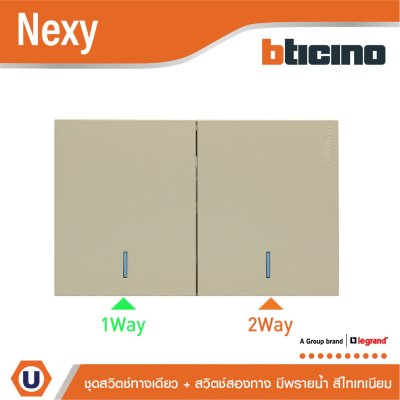 BTicino ชุดสวิตช์ทางเดียว + สวิตช์สองทาง มีพรายน้ำ สีไทเทเนียม รุ่น Nexy