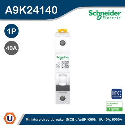 Schneider Electric Miniature Circuit - Breaker, Acti9 iK60N 1P, 40A, C Curve A9K24140