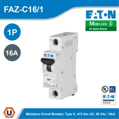 EATON Thermal Magnetic Circuit Breaker FAZ 16A 1 Pole 48 VDC 415 VAC DIN Rail | FAZ-C16/1