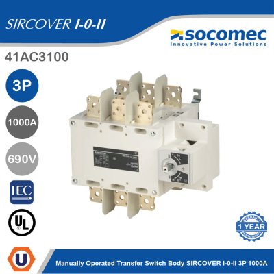 Socomec Manually Operated Transfer Switch Body SIRCOVER I-0-II 3P 1000A | 41AC3100