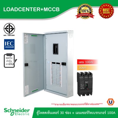 Schneider Electric ตู้โหลดเซ็นเตอร์ 30 ช่อง + เมนเซอร์กิตเบรกเกอร์(MCCB) 100A รหัส QO3-100EZ30G/SN+EZC100H3100