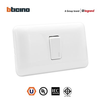 BTicino ชุดสวิตช์ทางเดียว 1 ตัว พร้อมฝาครอบ สีขาว รุ่น Magic Advance