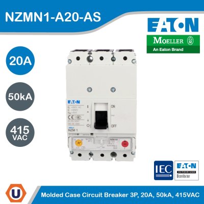 EATON Molded Case Circuit-Breaker (MCCB) 3P 20A 50kA 415VAC | NZMN1-A20-AS