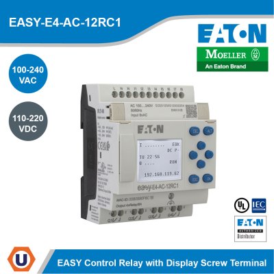EATON Control Relays EasyE4 with Display (expandable, Ethernet)100-240 VAC/DC | EASY-E4-AC-12RC1