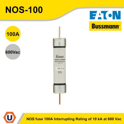 EATON Bussmann Series NOS Fuse Class K5 Fuse 100A Interrupting Rating of 10 kA at 600 Vac | NOS-100