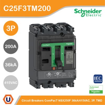 Schneider Electric Circuit Breaker ComPact NSX250F 36kA/415VAC 3P TMD trip unit 200A | C25F3TM200