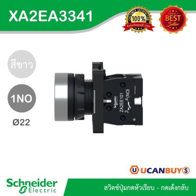 Schneider Electric สวิตซ์ปุ่มกดแบบหัวเรียบ-กดเด้งกลับ 1NO สีขาว แบบพลาสติก | XA2AA3341