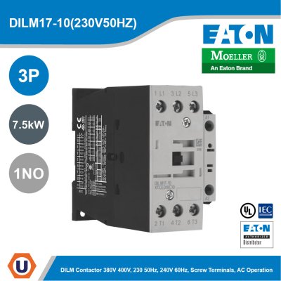 EATON Moeller Series DILM Contactor 3P 230V 50Hz, 240V 60Hz 7.5 kW 1NO | DILM17-10(230V50HZ)