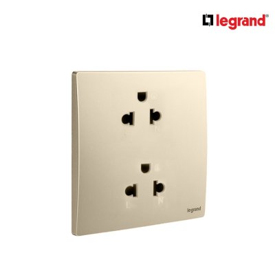 แพ็ค4 | Legrand ชุดเต้ารับคู่ 3 ขา มีม่านนิรภัย สีแชมเปญ รุ่นมาเรียเซนต์ | Mallia Senses | 281104CH