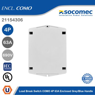 Socomec Load Break Switch COMO 4P 63A Enclosed Grey/Blue Handle | 21154306