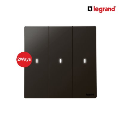 Legrand สวิตช์สองทาง 3 ช่อง สีดำ มีไฟ LED 3G 2Ways 16AX I lluminated Switch | Mallia Senses | 281015MB