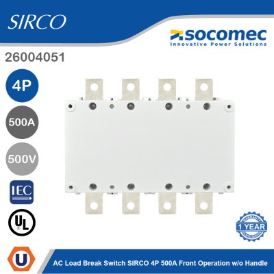 Socomec AC Load Break Switch SIRCO 4P 500A Front Operation w/o Handle | 26004051