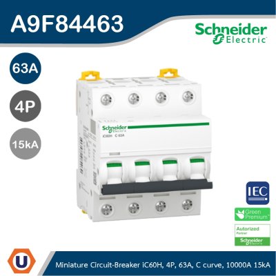Schneider Electric Miniature Circuit-Breaker, Acti9 iC60H, 4P 63A | A9F84463