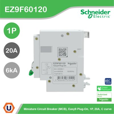 Schneider Electric เซอร์กิตเบรกเกอร์ รุ่น Easy9 Plug-On ขนาด 1P 6kA 20A รหัส EZ9F60120