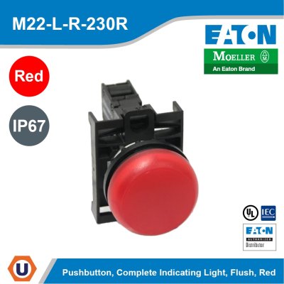 EATON Pushbutton, Complete Indicating Light, Flush, Ip67, Ip69K, Nema 4X, 13 l M22-L-R/230-R