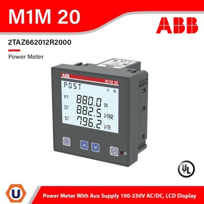 ABB M1M 20 Modbus is a power meter with aux supply 100-230 V AC/DC, LCD display, Modbus RTU | 2TAZ662012R2000