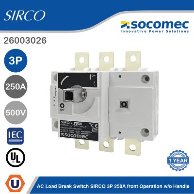 Socomec AC Load Break Switch SIRCO 3P 250A Front Operation w/o Handle | 26003026
