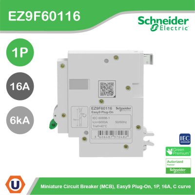 Schneider Electric เซอร์กิตเบรกเกอร์ รุ่น Easy9 Plug-On ขนาด 1P 6kA 16A รหัส EZ9F60116