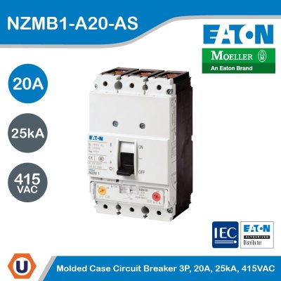 EATON Molded Case Circuit-Breaker (MCCB) 3P, 20A, 25kA 415VAC | NZMB1-A20-AS