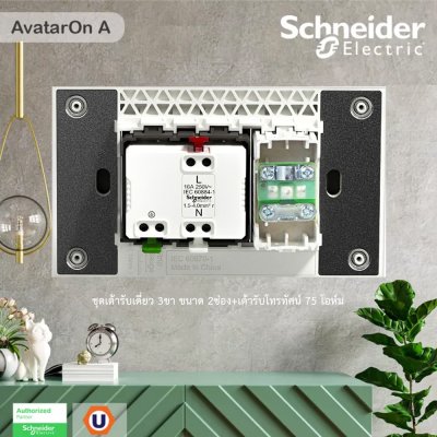 Schneider Electric ชุดเต้ารับเดี่ยว 3ขา ขนาด 2ช่อง+เต้ารับโทรทัศน์ 75 โอห์ม พร้อมฝาครอบสีดำ | AvatarOn A