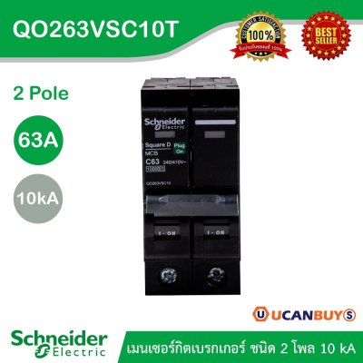 Schnaider Electric เมนเบรกเกอร์ QOvs 63A 2 Pole 10kA รหัส QO263VSC10T