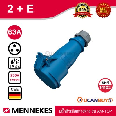 MENNEKES 14102 ปลั๊กตัวเมียกลางทาง (2P+E) 63A 230V IP44