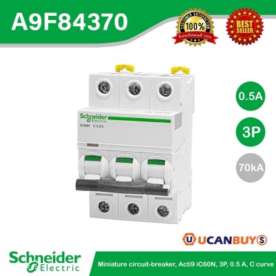 Schneider Electric Miniature circuit-breaker, Acti9 iC60H, 3P, 0.5A | A9F84370