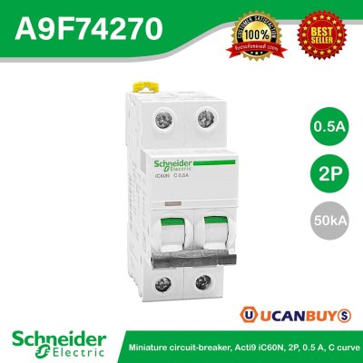Schneider Electric A9F74270 Miniature circuit-breaker, Acti9 iC60N, 2P, 0.5 A