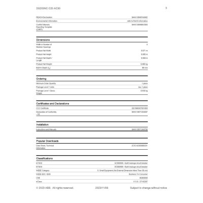 ABB อุปกรณ์ป้องกันไฟรั่วไฟดูด (RCBO) และกระแสไฟเกิน, 3P+N, 30mA, 20A รุ่น DS203NC C20 AC30 l 2CSR256040R1204