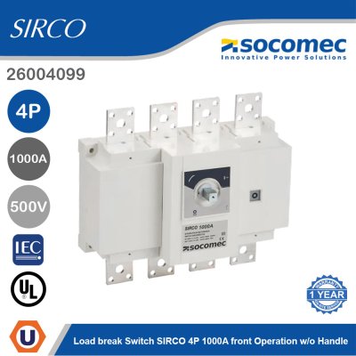 Socomec AC Load Break Switch SIRCO 4P 1000A Front Operation w/o Handle | 26004099