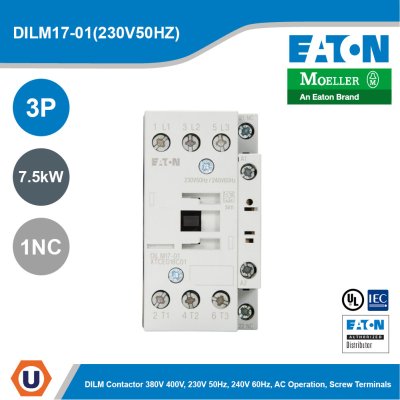 EATON Moeller Series DILM Contactor 3P 230V 50Hz ,240V 60Hz 7.5kW 1NC | DILM17-01(230V50HZ)