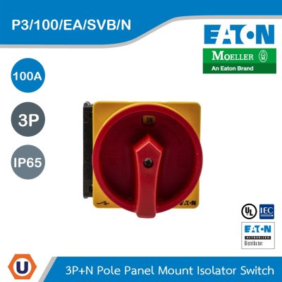 Eaton series P3 Main switch, P3, 100A, flush mounting, 3P + N, Emergency switching off function l P3-100/EA/SVB/N